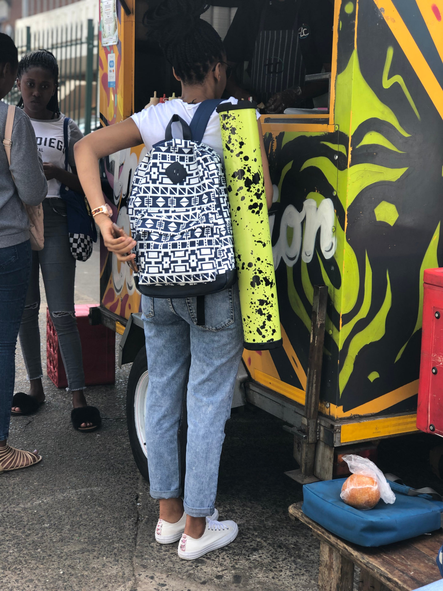 Turnup tower speaker carried at a township food truck